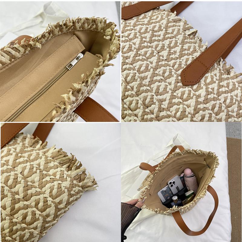 Woven Basket Women's Handbag Top Handle Bag Large Straw Portable Shoulder Bag Beach Shopper High Quality Female Bag