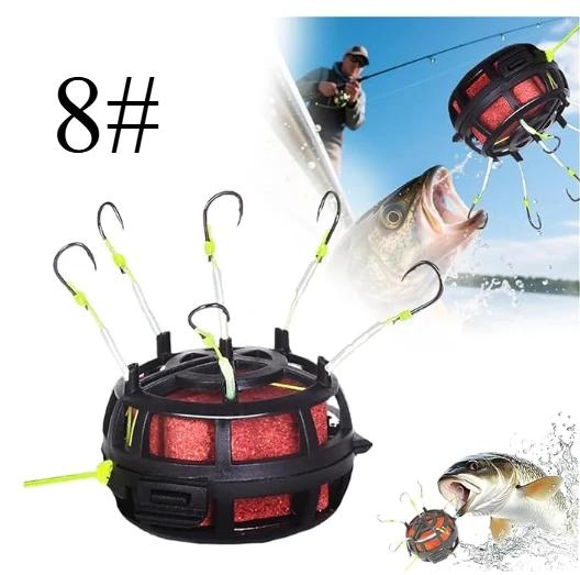 

Крючок для рыбалки с кормушкой, перевернутый, 6 крючков, пружинные кормушки-клетки, крючки-ловушки, совместимые с порошком и пеллетами для карпа