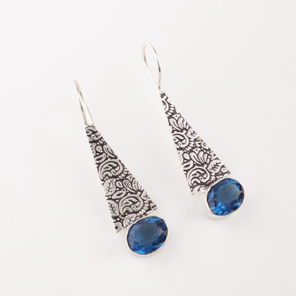 Natürlicher London Blue Topas Edelstein 925 Sterlingsilber Schmuck Ohrringe 1,9" EE-165-8