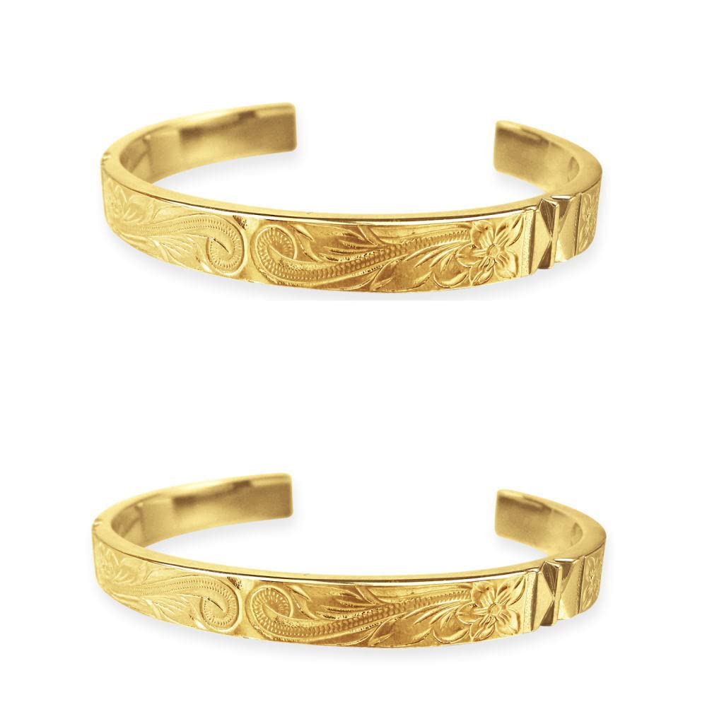 

Гавайские украшения Пара браслетов из нержавеющей стали с Плюмерией и свитком Желтый и Идеальный подарок для мужчин и Желтое золото Желтый дизайн, Золото, Серебро.