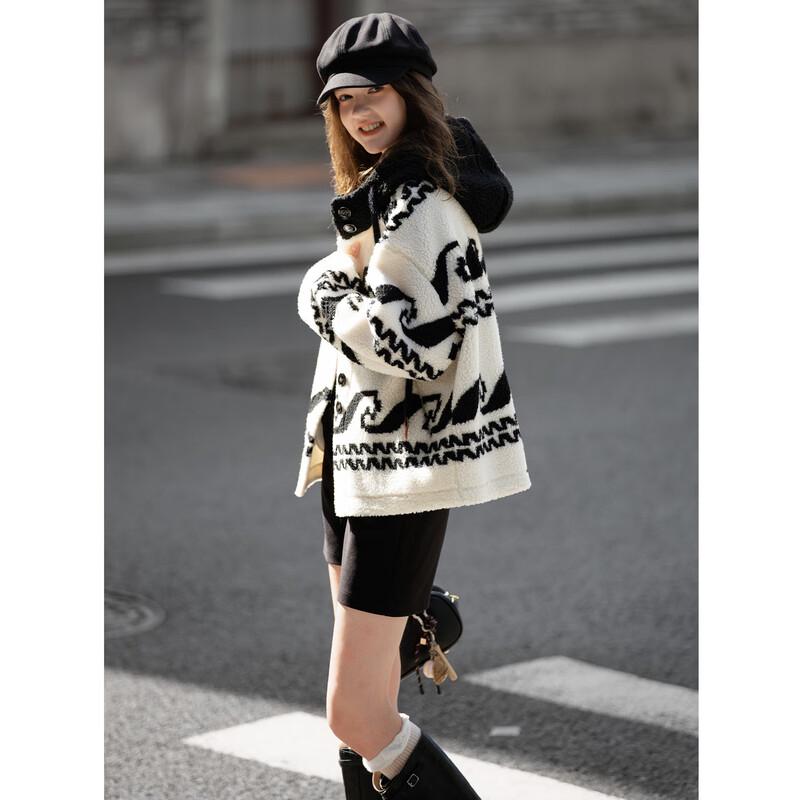 TonLion 2025 Zimowy Krótki Płaszcz z Futra Sztucznego ze Zintegrowanym Kapturem