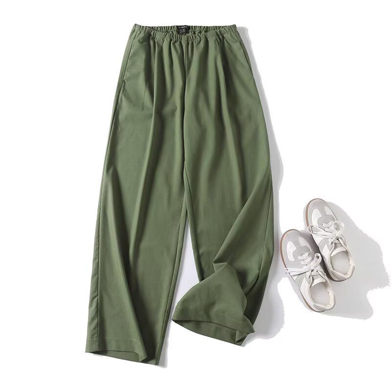 

MD Women clothes Casual Idle Style Loose Feeling Old Money Draping Effect Elastic Waist Wide Leg Trousers 05028662500 Dark green L