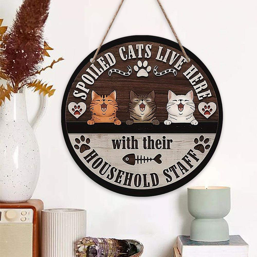 Creative Wooden Cat Welcome Sign - Fun Pet Lover Wall Decoration