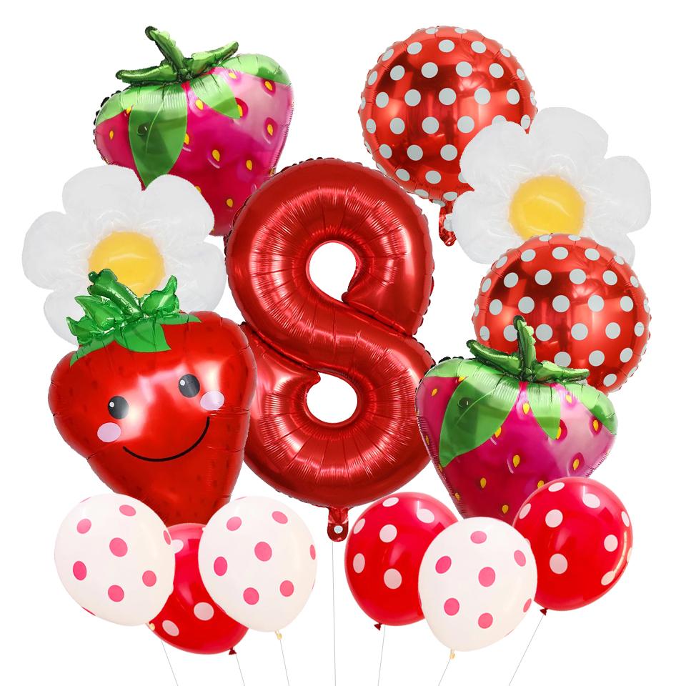 14Pcs Strawberry Fruit Balloons Fruit Themed Balloons Strawberry Latex Balloons Party Fruit Strawberry Theme Summer Party Decor