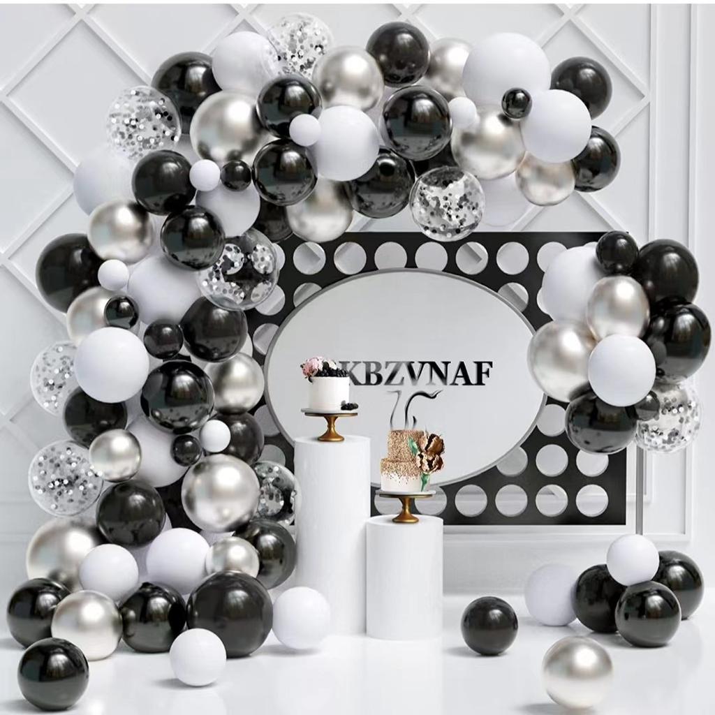 Black & White Metal Silver Gold Balloon Wreath Set Silver Sequin Balloon Wedding Birthday Anniversary Party