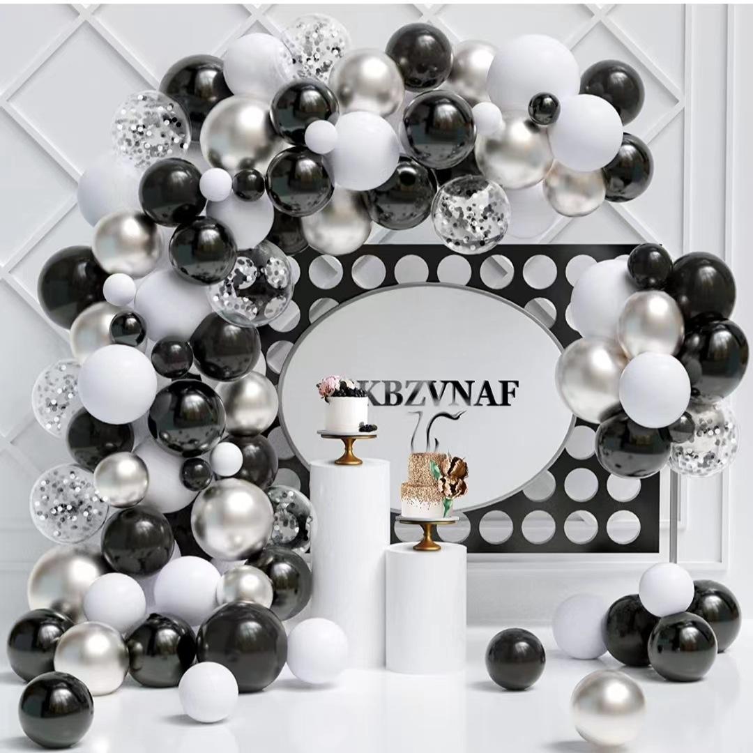 

Черно-белый металлический серебряный золотой набор венков из воздушных шаров, серебряные шары с пайетками, свадьба, день рождения, юбилей Set as shown