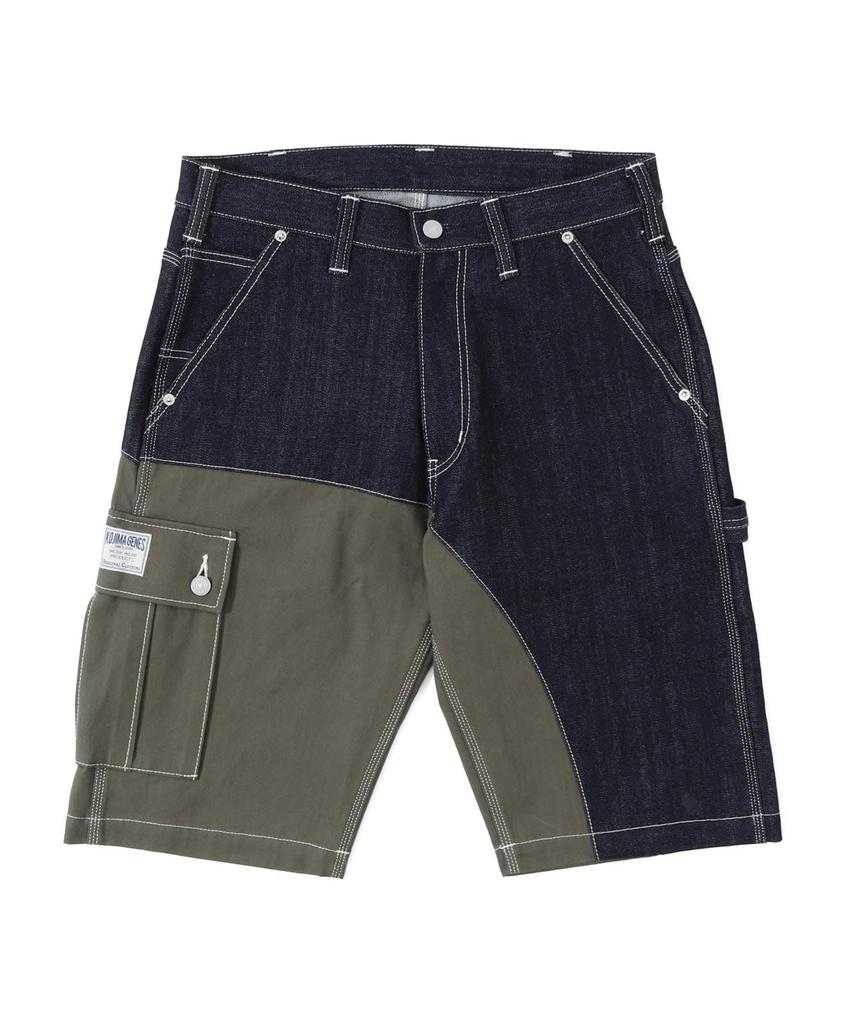 KOJIMA GENES Quarter Combo Shorts Men Made in Japan Okayama Denim Bottoms Half Pants One Wash Size 38 RNB-1429 INDIGO×KHAKI