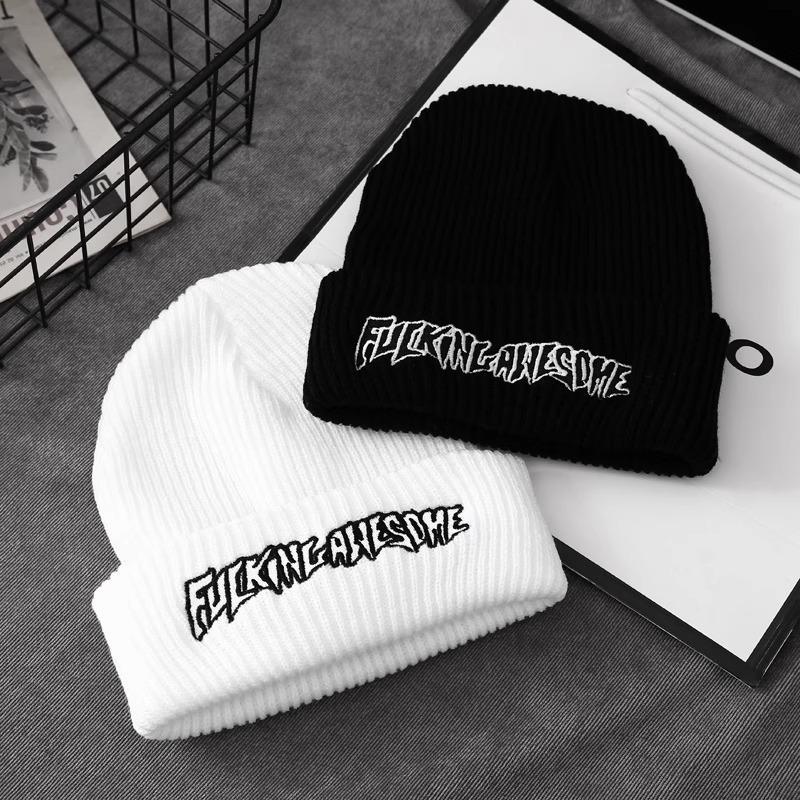 Letter Embroidered Wool Hat Korean Version Ins Fashionable Autumn and Winter Style Warm and Cold Knitted Hat Striped Versatile Cold Hat