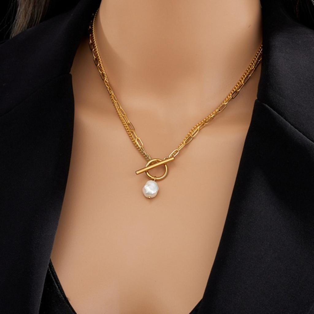 Pearl Pendant Necklaces, Stainless Steel Gold Color Layered Necklace Women, Minimalism Style Jewelry Accessories Collar Chain