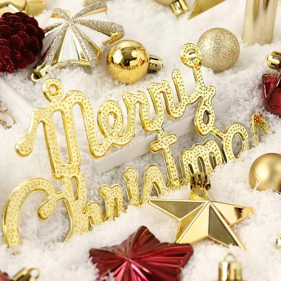 70Pcs/Box Assorted Merry Christmas Ornament Shatterproof Xmas Ball Star Tree Topper Hanging Stocking Snowflake Holiday Party Decoration