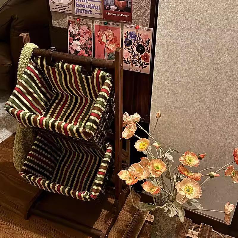 

Solid Wood Floor Storage Basket: Universal Rattan Rack for Living Room and Bedroom, Compatible for Books, Magazines, and Snacks.