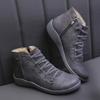 New Women's Winter Boots of European and American Manufacture with Laces and Flat Soles, Large Size, Short Side Made of Cotton.