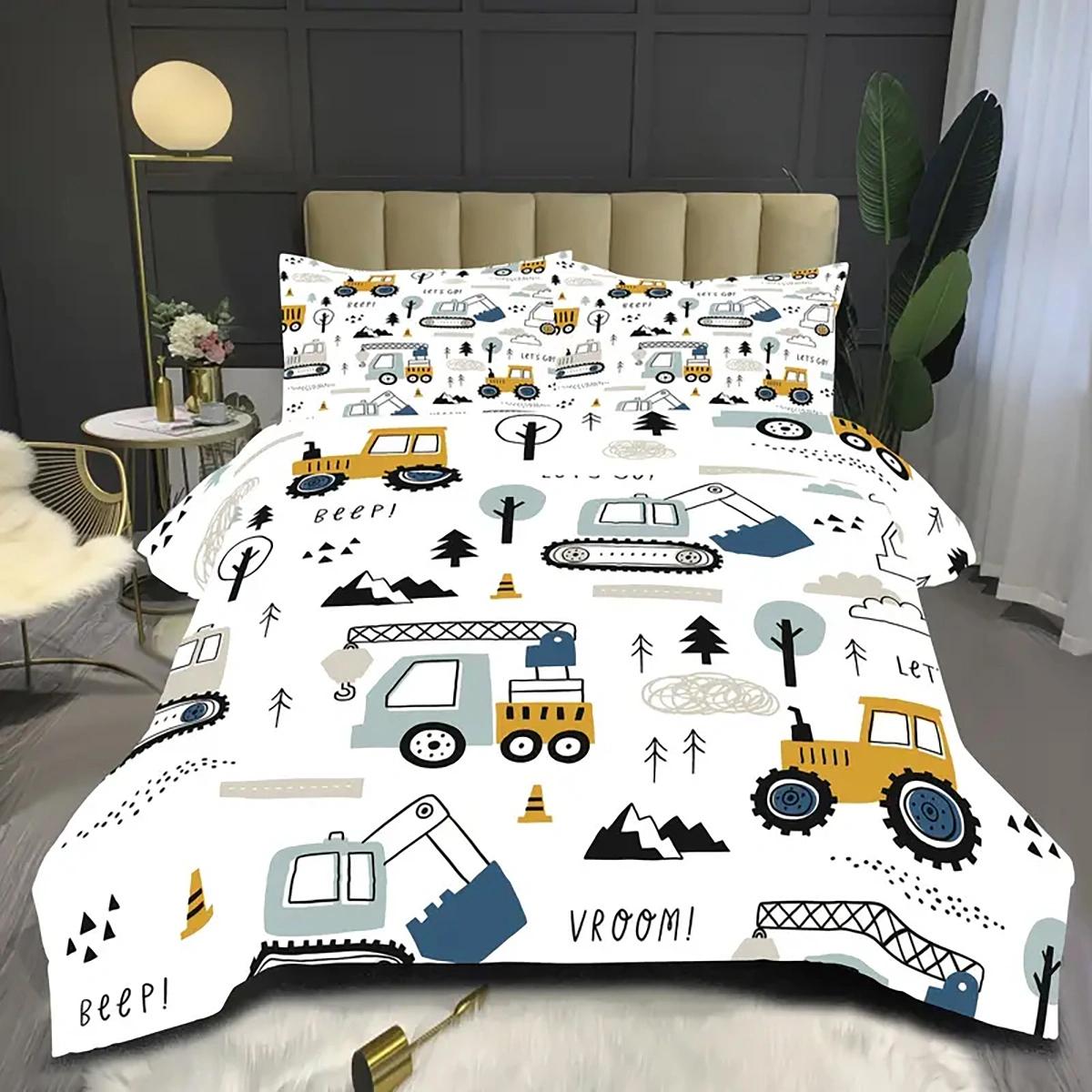 

3pcs Cute Car Duvet Cover Set King Size, truck tractor bedding set for teenagers, Bedding Set for Bedroom,Hotel 135x200cm-EU-Single