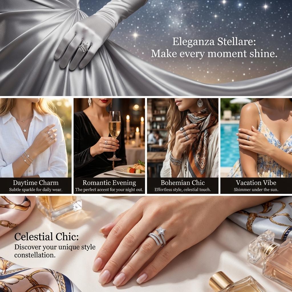 Delicate Star Open Rings for Women Silver Color Sparkling Cubic Zirconia Lucky Shooting Star Finger Ring Party Romantic Jewelry
