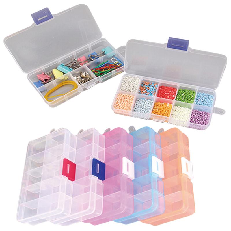 Plastic 10 Slots Adjustable Jewelry Storage Box Case Craft Organizer Beads