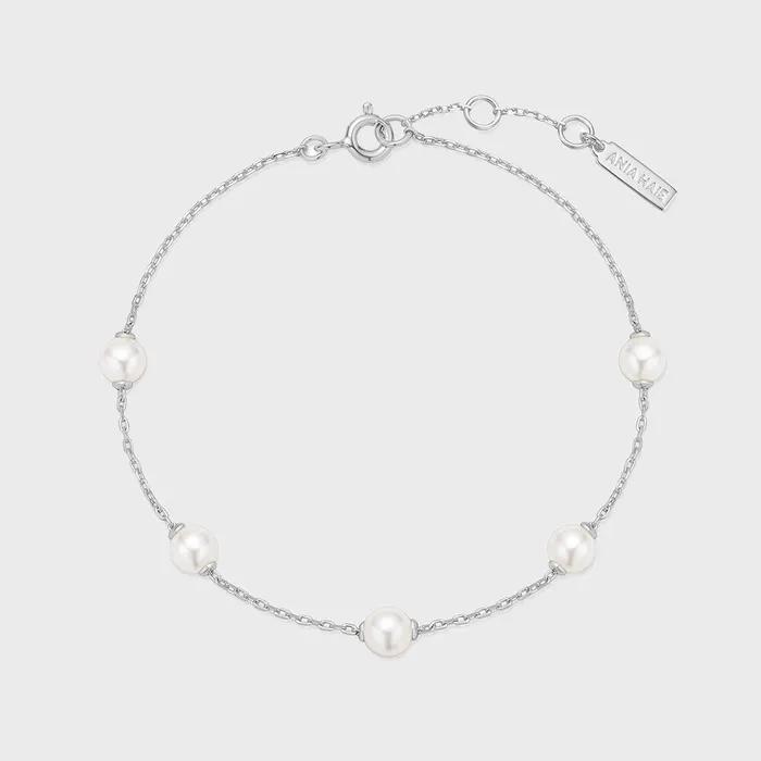 Silver Pearl Station 925 Silver Bracelet B065-01H.