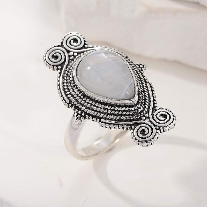 Vintage CopperColor Water Droplet Inlaid Imitation Moonstone Women's Ring Geometry Daily Wear Party Jewelry