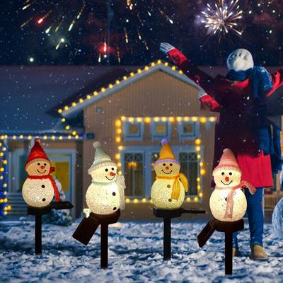 Solar Powered Small Snowman LED Ground Mounted Light Outdoor Waterproof Photosensitive Landscape Christmas Courtyard Garden Decorative