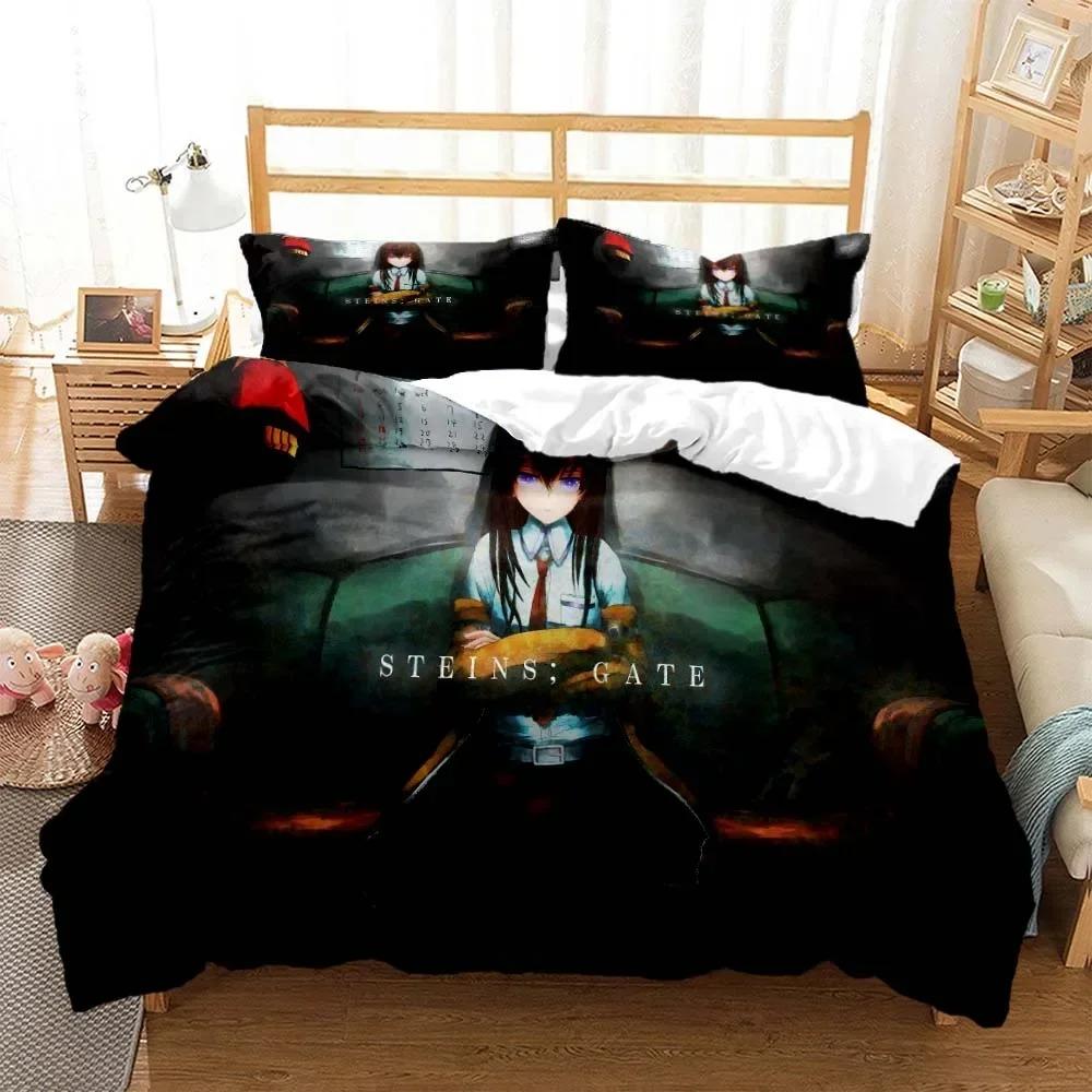 Comforter Steins Gate Digital Printed Polyester Bedding Set For Boys And Girls Three Piece Comfortable Soft Couple Gift Bedding Set