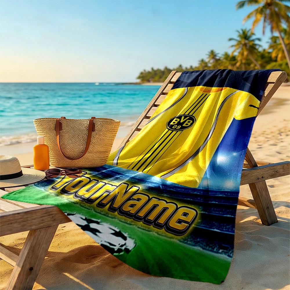 Borussia Dortmund Personalized Text Beach Towel Super Soft Microfiber Quickdry Fabric Suitable for Swimming Gym Camping Yoga Vacation