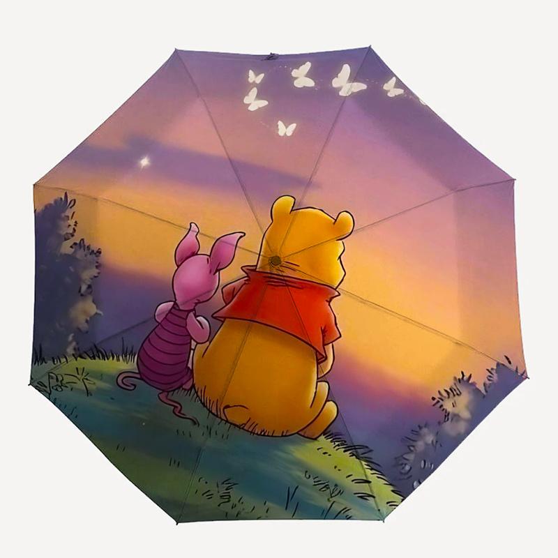 Ombrello da Viaggio a Tema Winnie the Pooh e Amici - 8 Stecche, Apertura e Chiusura Automatiche, Design Pieghevole Portatile, Ombrello Compatto ed Elegante Adatto