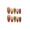 Gilded Cat Eye Nude Gradient Press-on Nails with Gold Chain & Emerald Diamond Accents – 24 Pcs Manicure Set