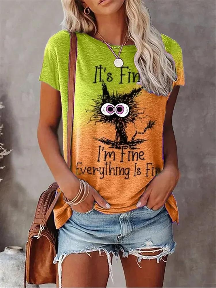 3D Print T-shirts Women Streetwear Summer Cartoon Cats Fine  Casual Fashion Short Sleeve T Shirt O-neck Tees Tops Clothing