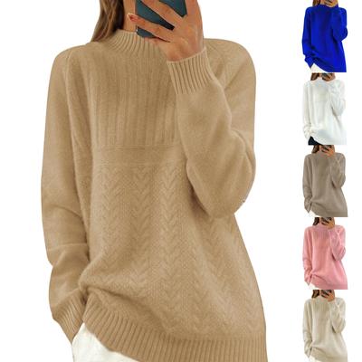 Women's Fashion Half High Neck Color Knit Sweater Top Pullover Casual Sweater