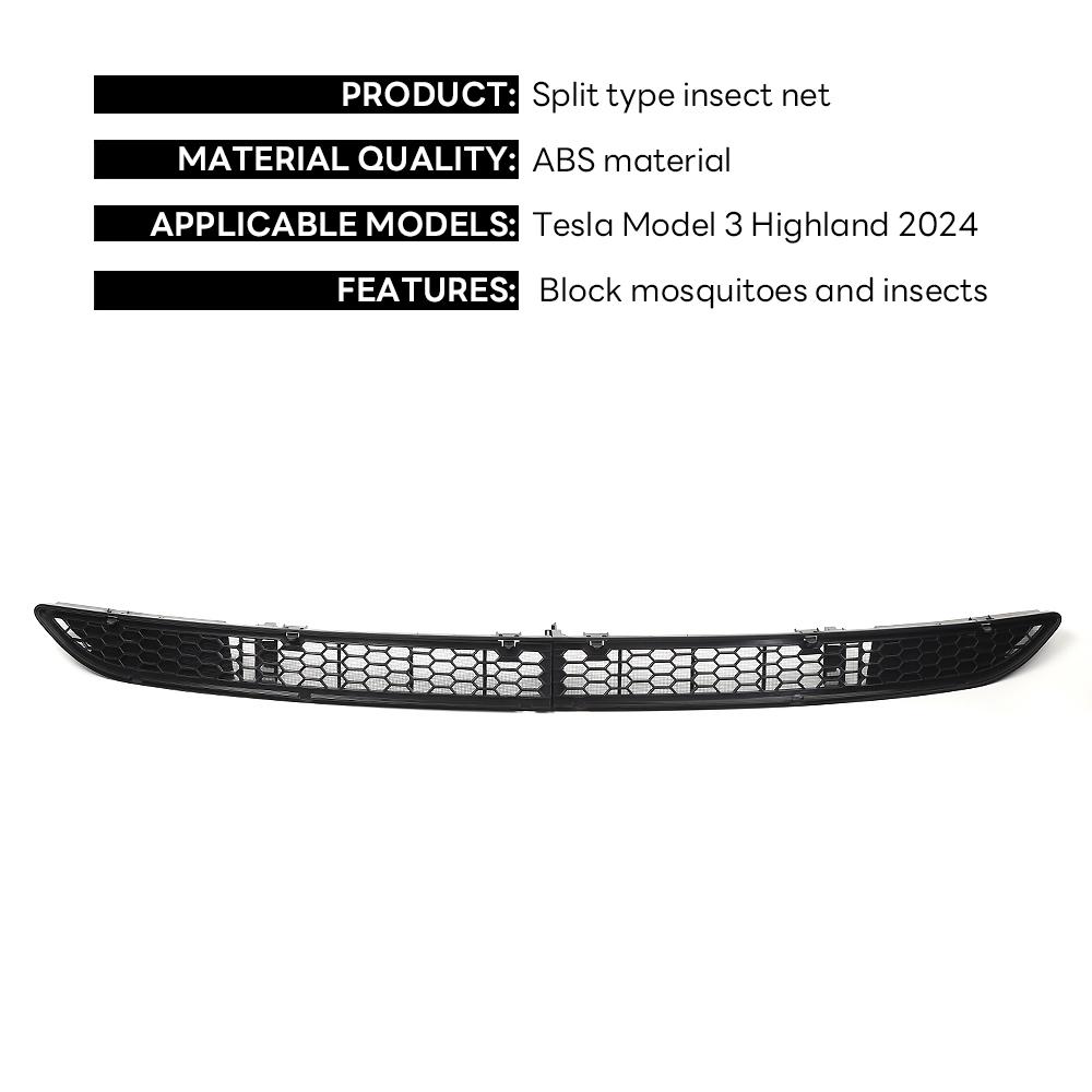 For Tesla Model 3 Highland 2024 Lower Bumper Anti Insect Net Anti Dust Proof Inner Vent Grille Cover Insect-proof Front Cover