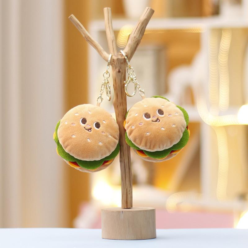 Plush Hamburger Keychain With Cute Design Perfect For Girl Backpack Accessories