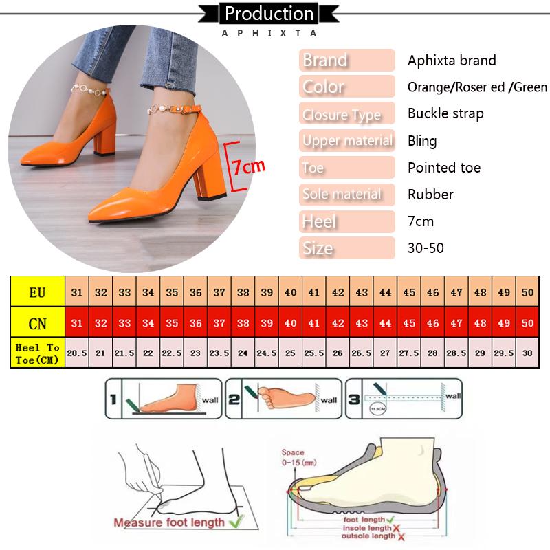 Fashion Aphixta 2024New Luxury Rhinestone Pearl Chain 7cm Chunky Heels Pumps Women Shoes String Bead Pointed Toe Bling Crystals Pumps