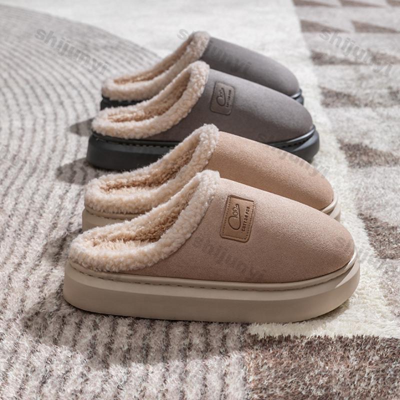 Fashion Women Indoor Fluffy Slippers Female Winter Thick Sole Warm Plush Soft Plush Anti-slip Shoes Couple Home Floor Cotton Slippers