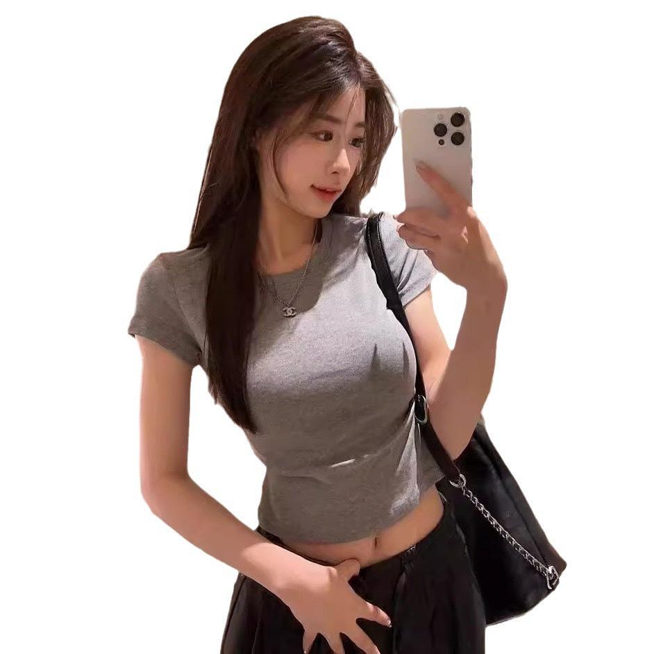 2026 Korean Style Women's Slim-Fit White Short-Sleeve Base T-Shirt - Spring & Autumn