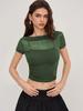 Pure desire wind one-word shoulder mesh short-sleeved top women's summer inner with suspenders, thin versatile short top Spice girl suit