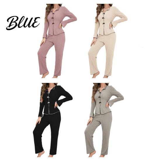 Long-sleeve Pajama Set Women's 2 Piece Long-Sleeve Top with Bow And High-end Sleepwear Long Pants Casual Fall Loungewear Pjs Cozy Nightwear