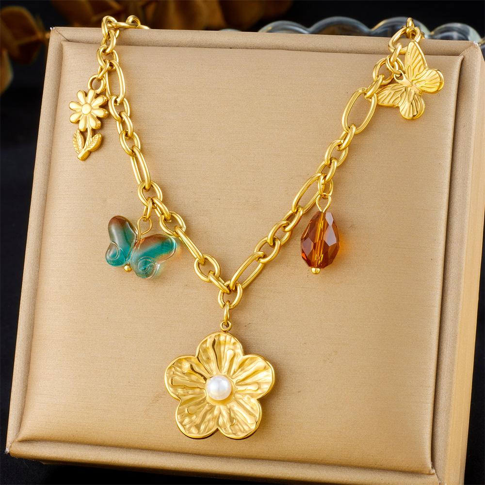 Vintage Multi Element Heart Bow Shell Cherry Cross Eye Chain Necklace