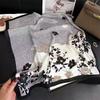 70x70cm Lightweight Cotton Silk Square Scarf With Boho Floral Print Breathable Neck Wrap Women