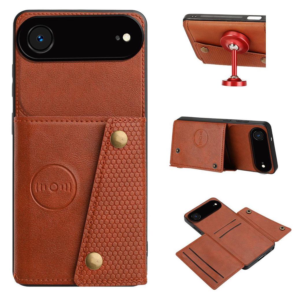 PU Leather Wallet Phone Case for iPhone Air Multiple Card Slots Dual Metal Button Closure Shockproof Full‑Body Protective Cover