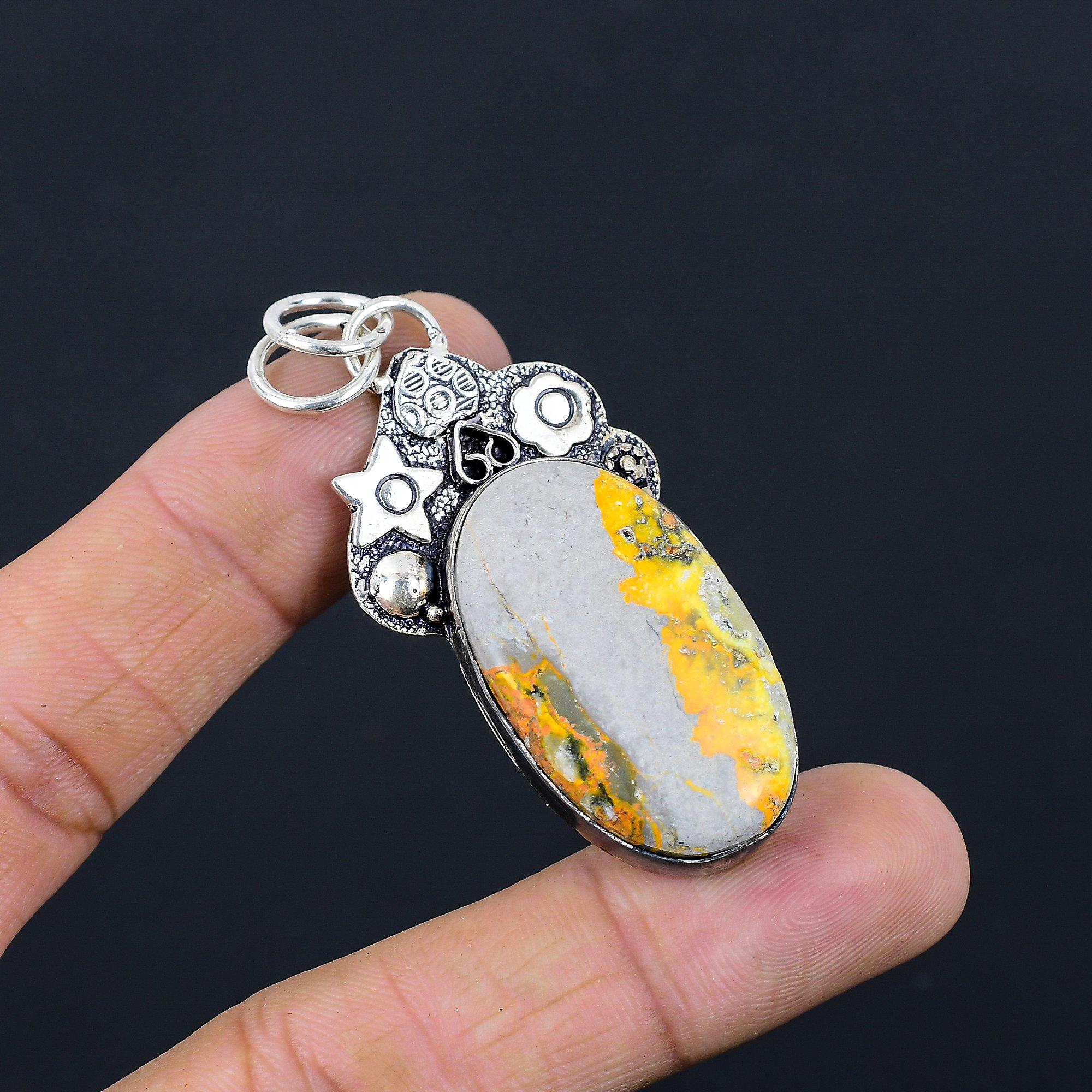 Wedding Gift For Her 925 Silver Natural Bumble Bee Jasper Gemstone Pendant