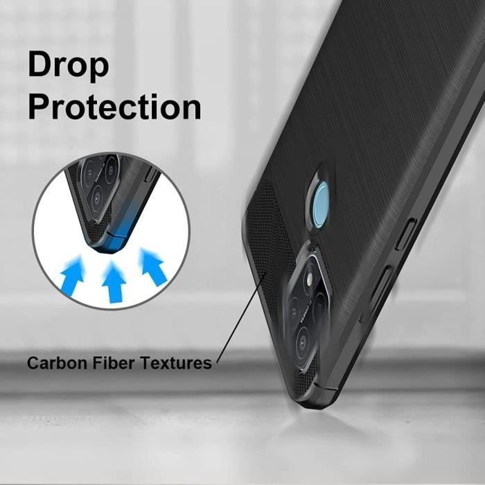 Coque de Protection - E.F.CONNECTION - OPPO A15 - Silicone Noir - Traits Acier - Verre Trempé
