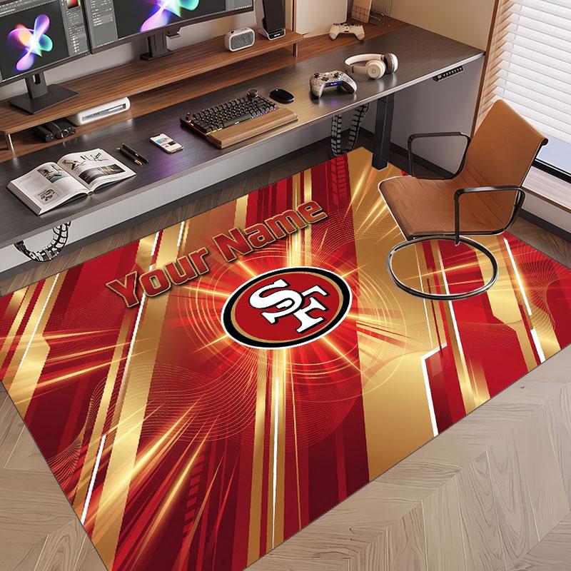 Benutzerdefinierter Teppich San Francisco 49ers Muster Druck Name Text Weicher Rutschfester Bodenbelag für Heim-Innenraumdekoration