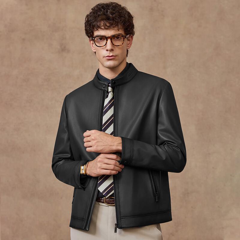 Judger Men's Stand Collar Lambskin Leather Jacket