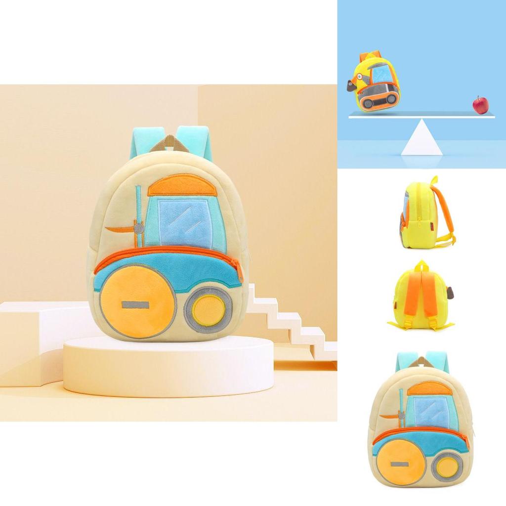 Adorable Kids Plush Backpack With Cartoon Excavator Design For Toddlers And Kindergarten