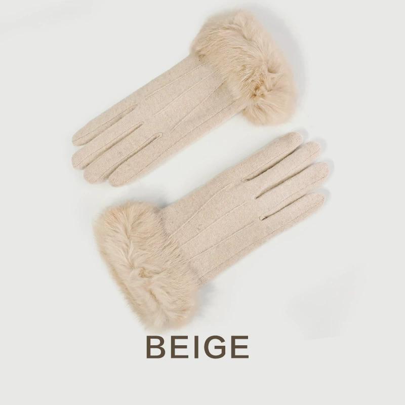 

Зимние уличные новые женские плюшевые толстые перчатки, теплые перчатки, морозостойкие, сенсорный экран, пятипалые перчатки для верховой езды One size бежевый