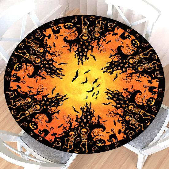 Halloween Round Tablecloth with Elastic Edge Spooky Pumpkin Skull Printed