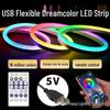 5V Dream Color Neonlichtstreifen mit USB, Bluetooth-App & Musik-Soundsteuerung für DIY-Formen