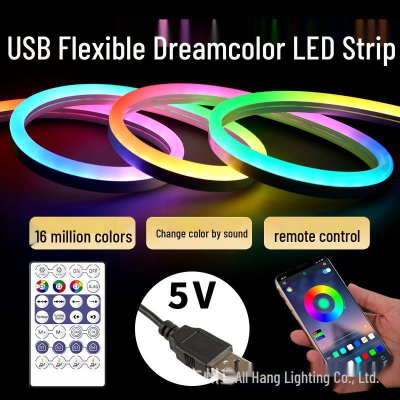 5V Dream Color Neonlichtstreifen mit USB, Bluetooth-App & Musik-Soundsteuerung für DIY-Formen