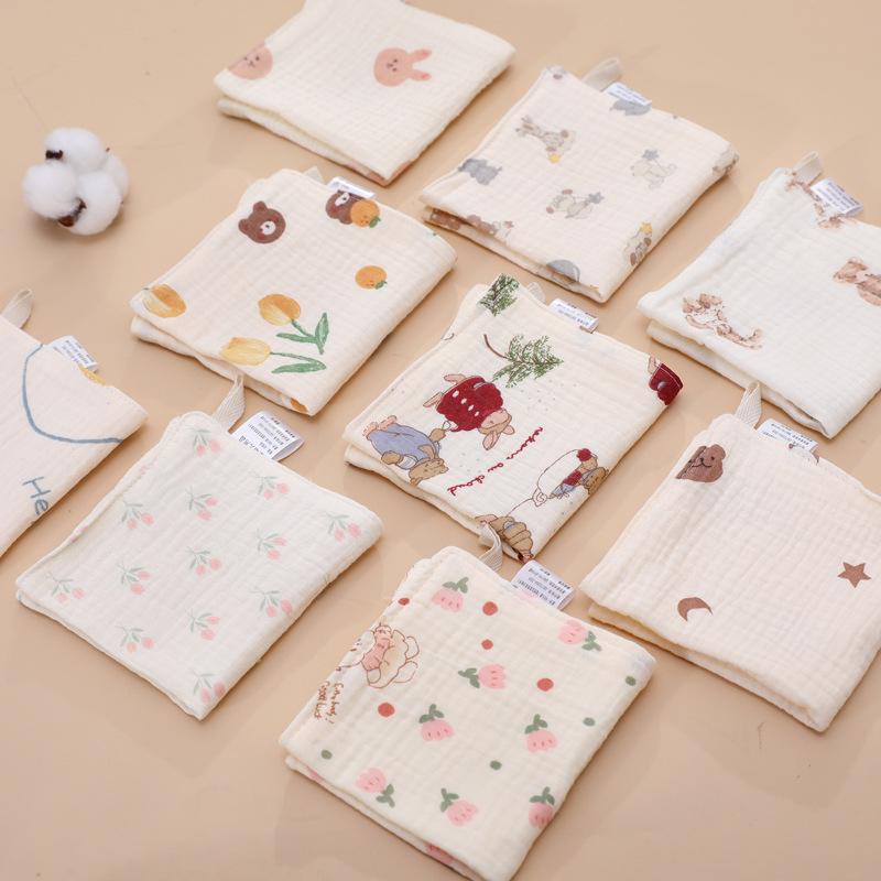 Baby Four-Layer Crepe Cotton Handkerchief - Printed Gauze Towel for Children