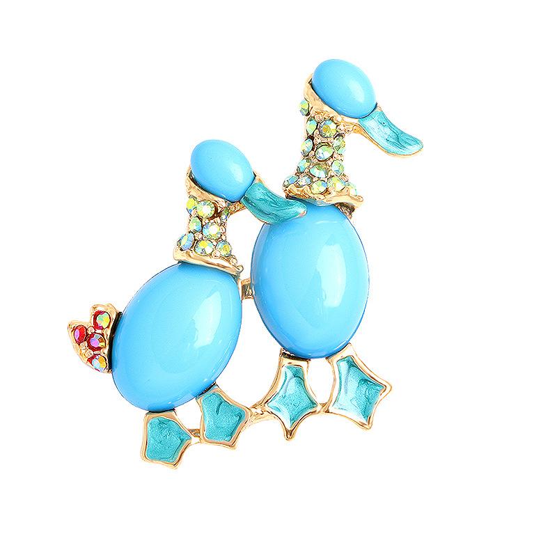 Vintage Duck Brooch for Men and Women Blue Fashion Rhinestone Enamel Bird Clothing Jewelry