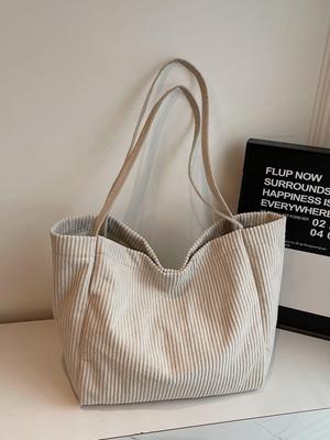 Retro Corduroy Large-Capacity Tote Bag - Simple, Solid Color Women's Shoulder Bag